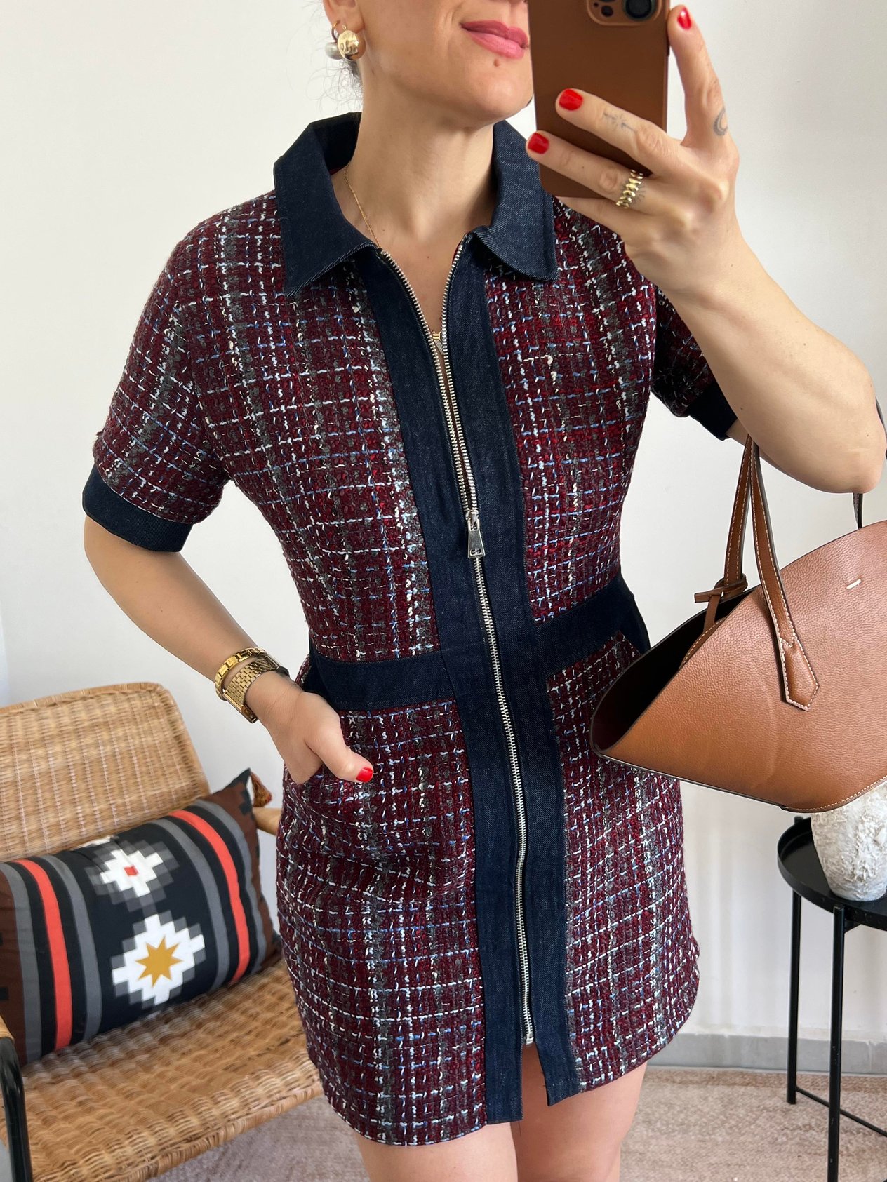 Tüvit Kumaş Jean Detaylı Elbise 