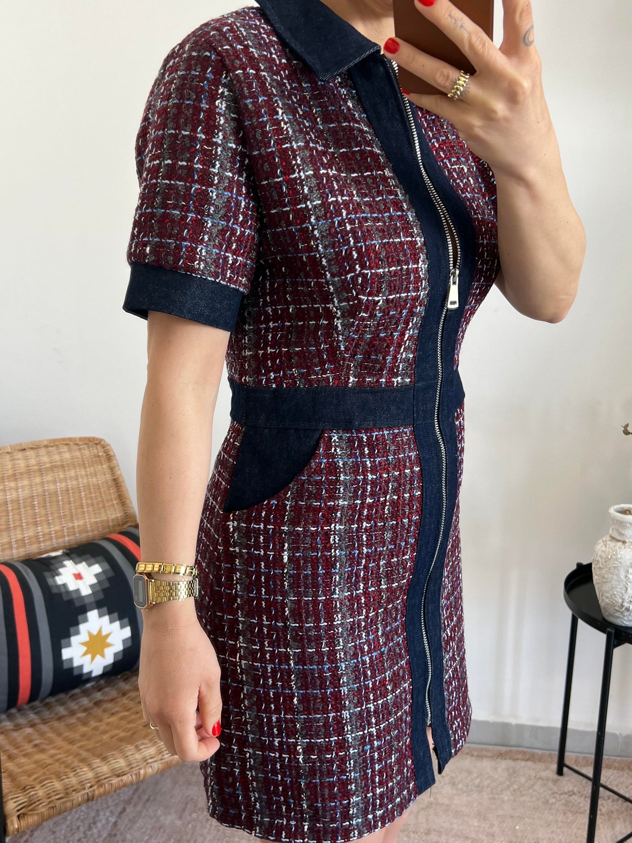 Tüvit Kumaş Jean Detaylı Elbise 