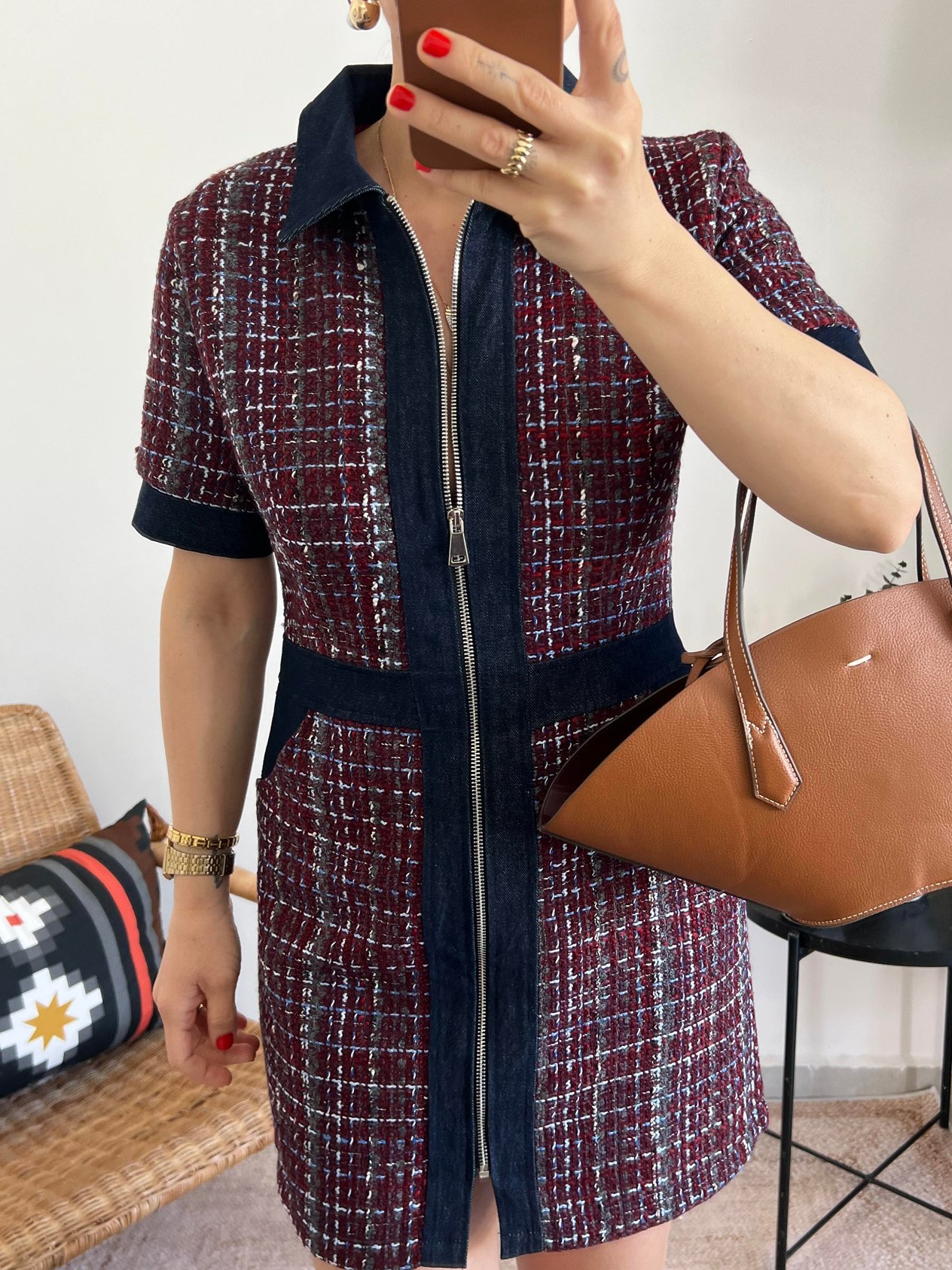 Tüvit Kumaş Jean Detaylı Elbise 