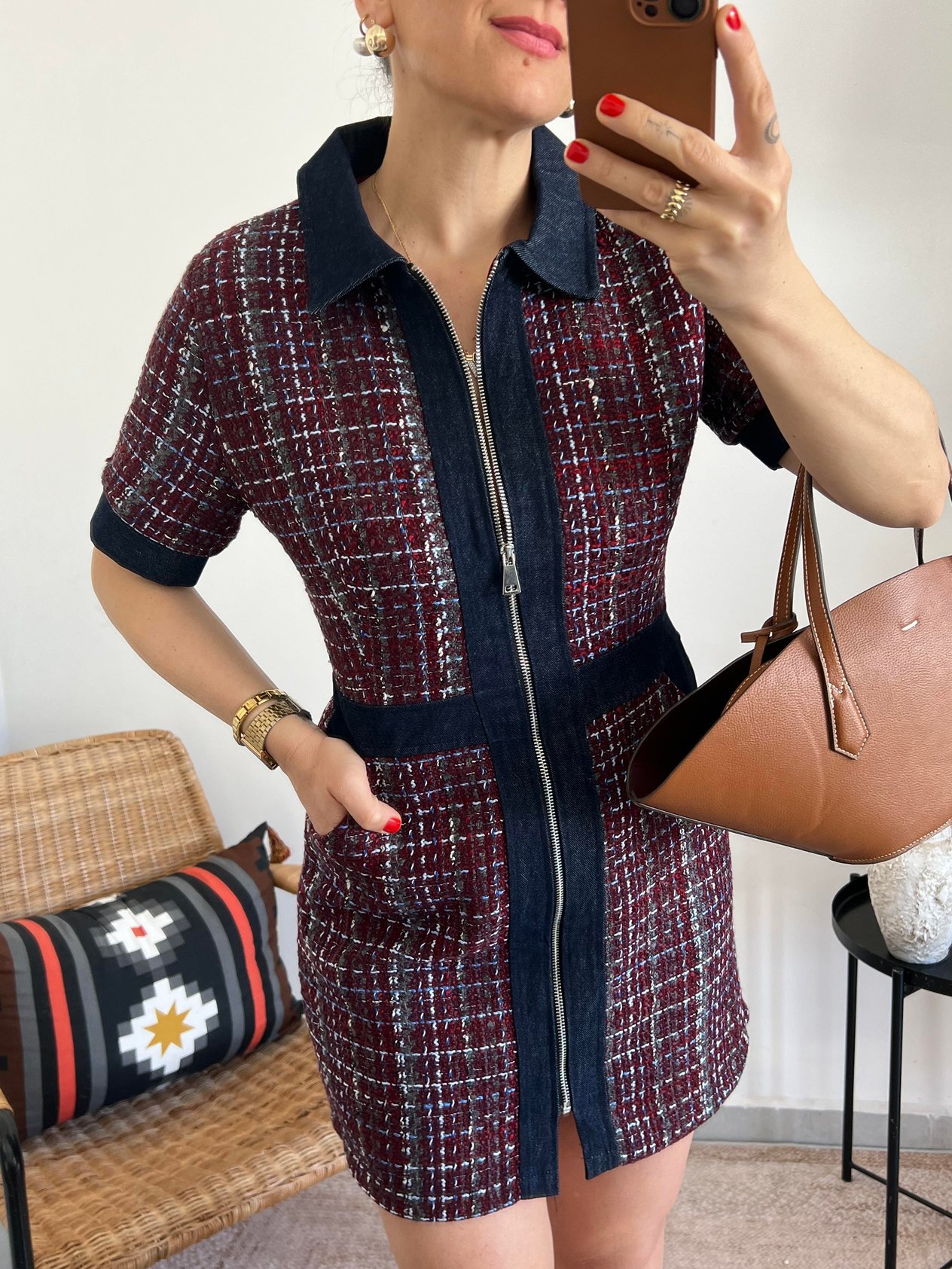 Tüvit Kumaş Jean Detaylı Elbise 