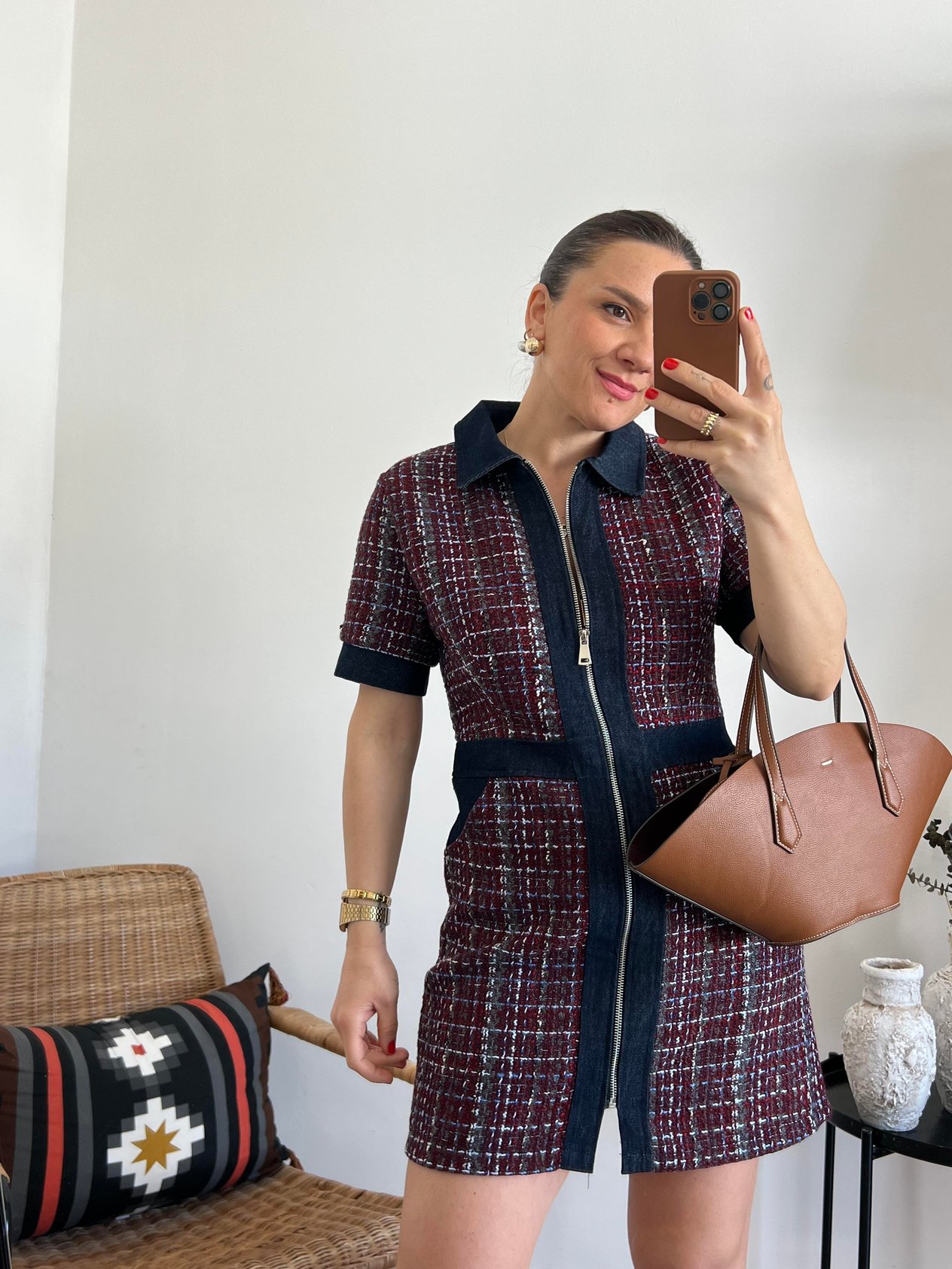 Tüvit Kumaş Jean Detaylı Elbise 