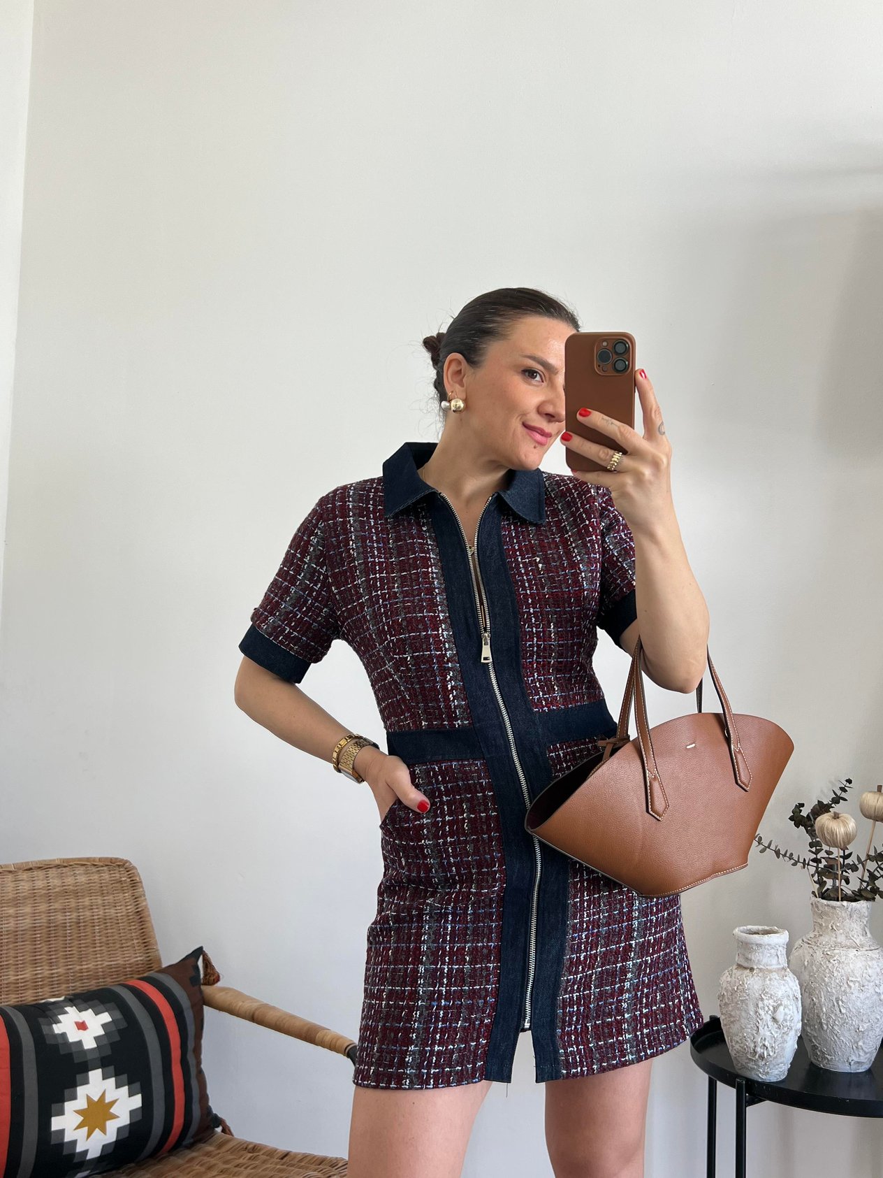 Tüvit Kumaş Jean Detaylı Elbise 