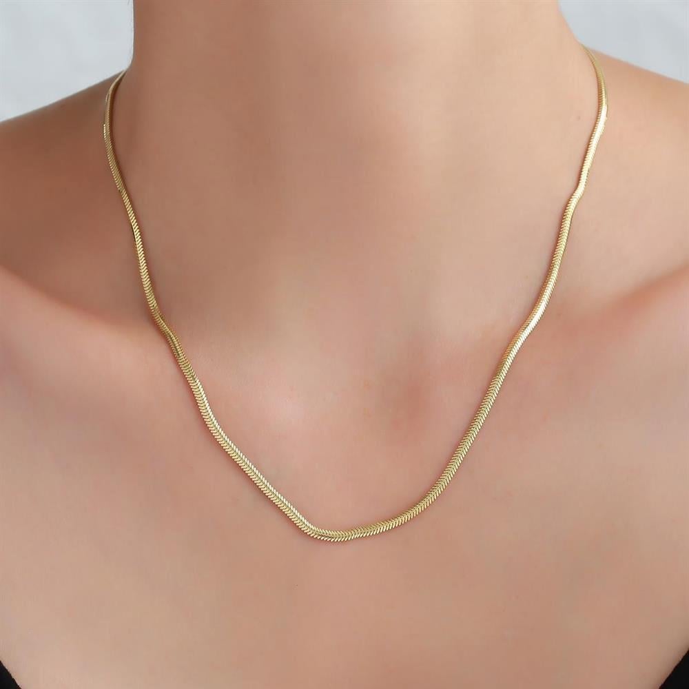 14K Solid Gold Herringbone Thick Chain Necklace