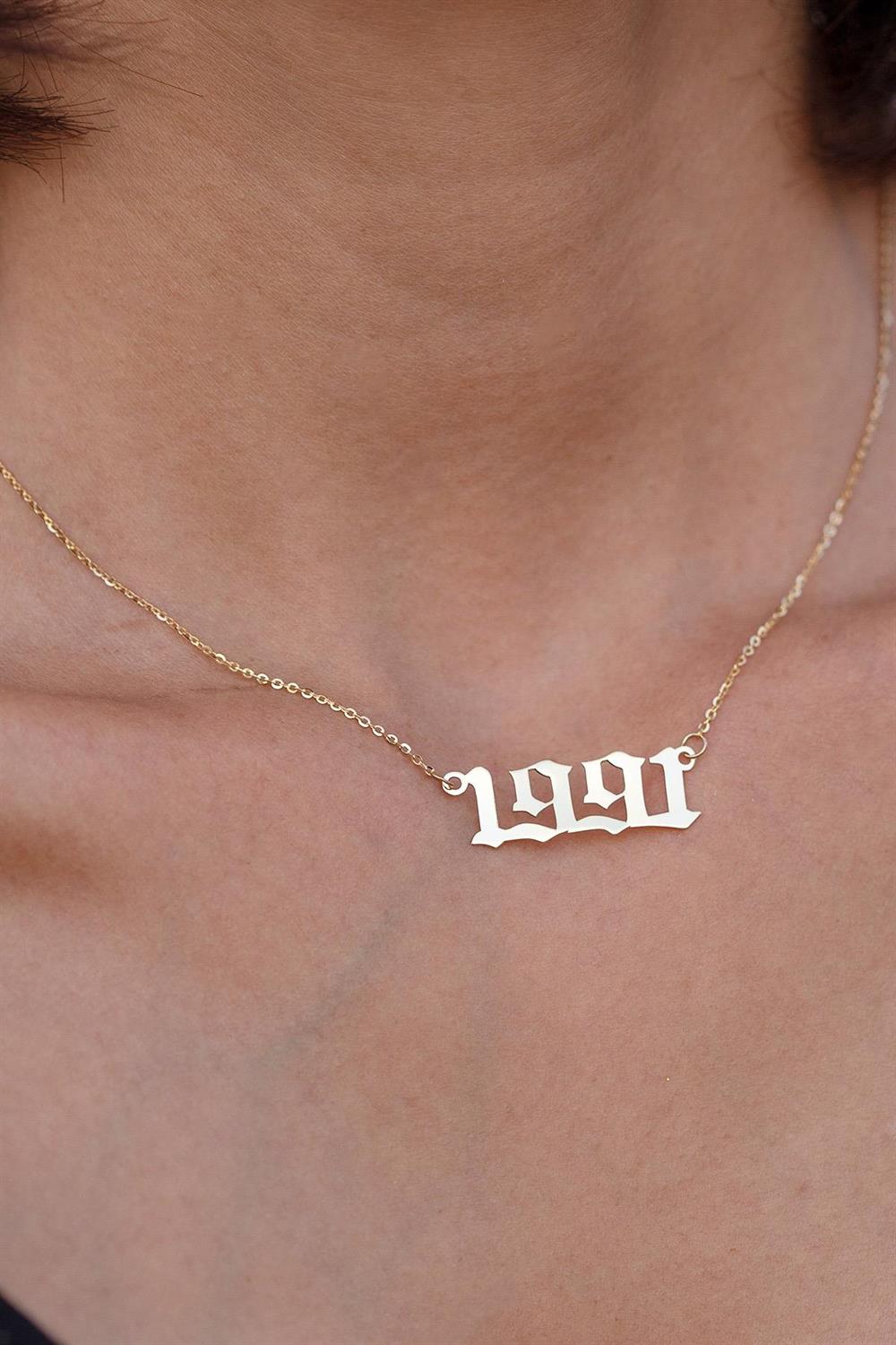 14K Solid Gold Birth Year Necklace