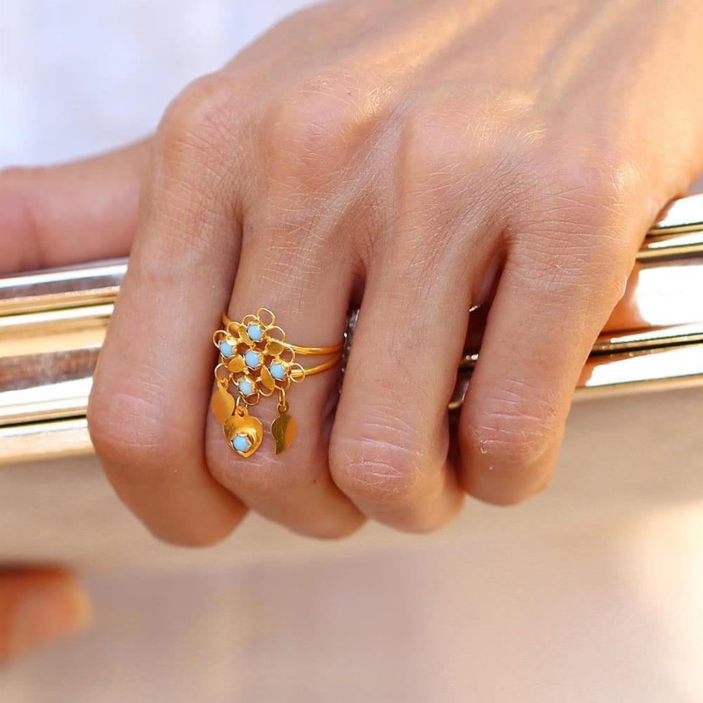 14K Solid Gold Turquoise Square Ring