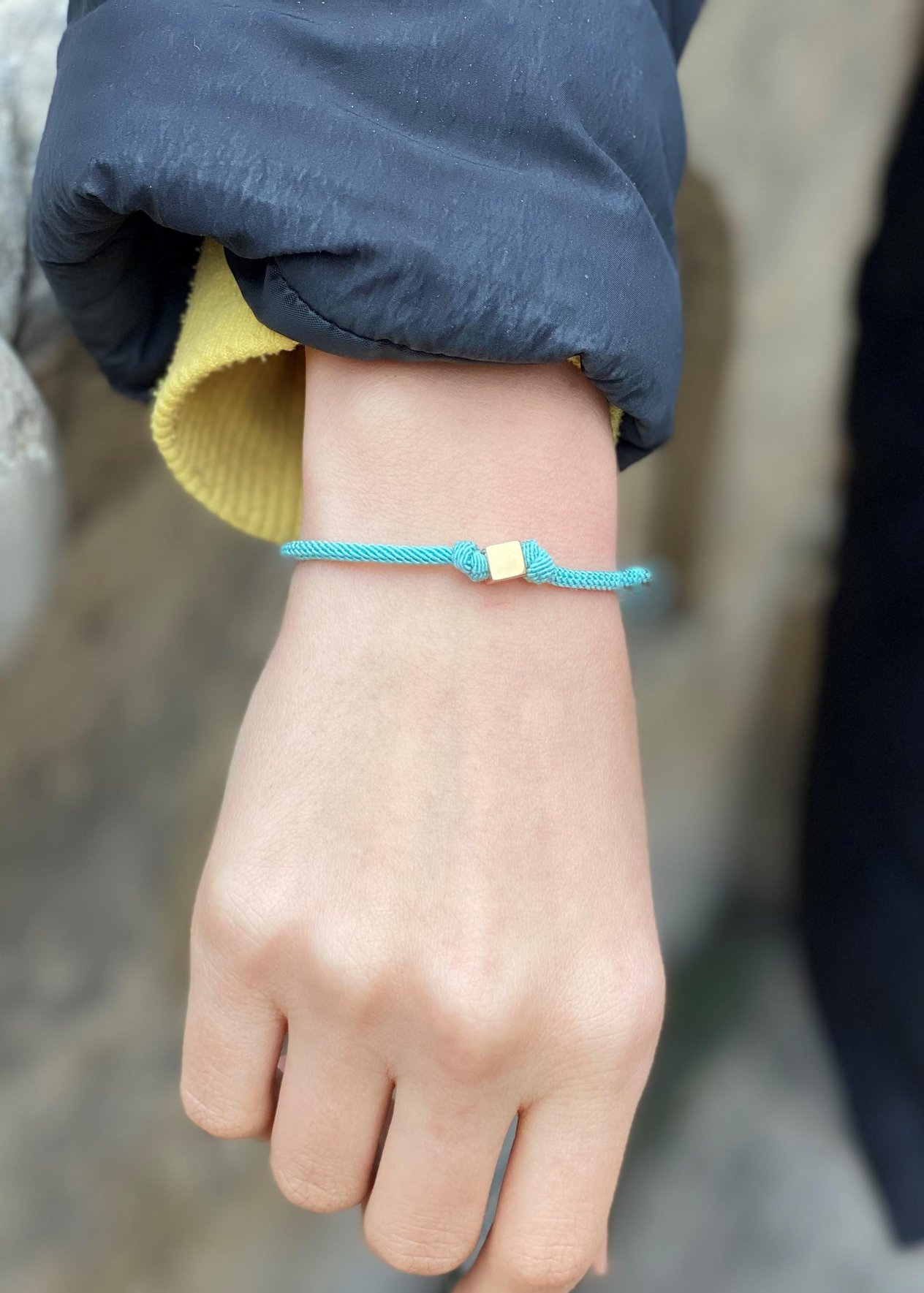 14K Solid Gold Sky Blue Women/Men Cube Bracelet
