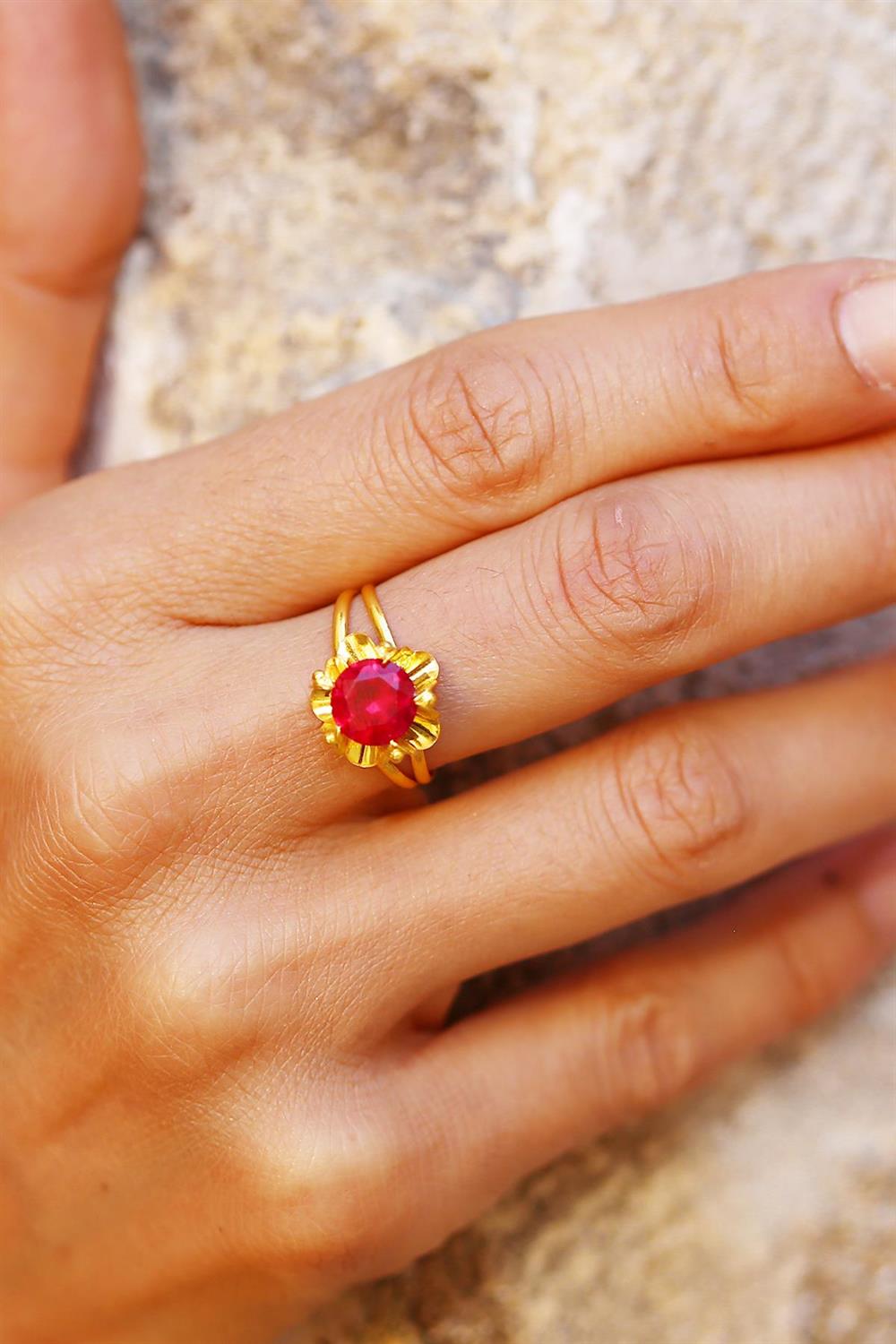 14K Solid Gold Rose Ruby Ring