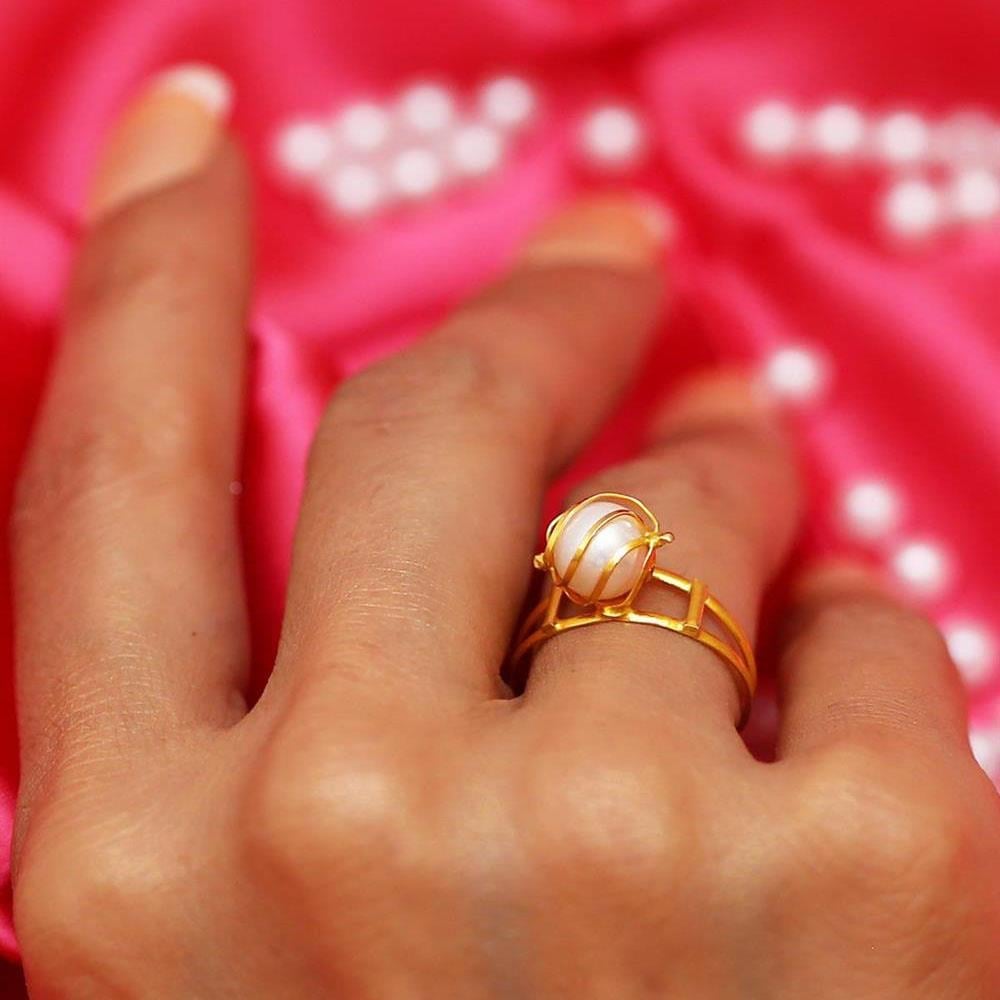 14K Solid Gold Pearl Ring