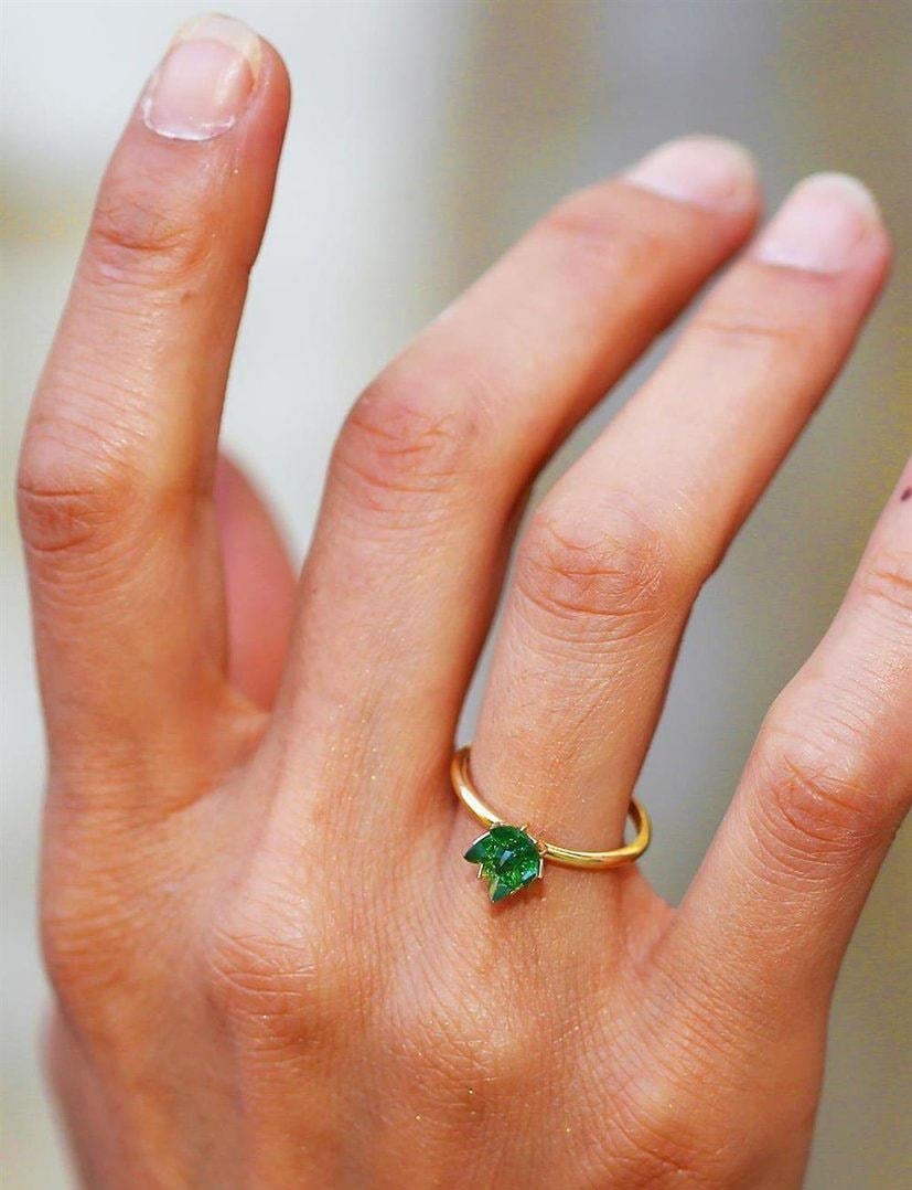 14K Solid Gold Lotus Green Ring