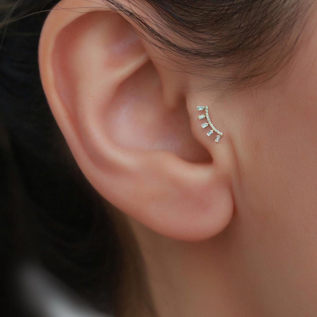14 Ayar Altın Taşlı Taç Tragus Piercing