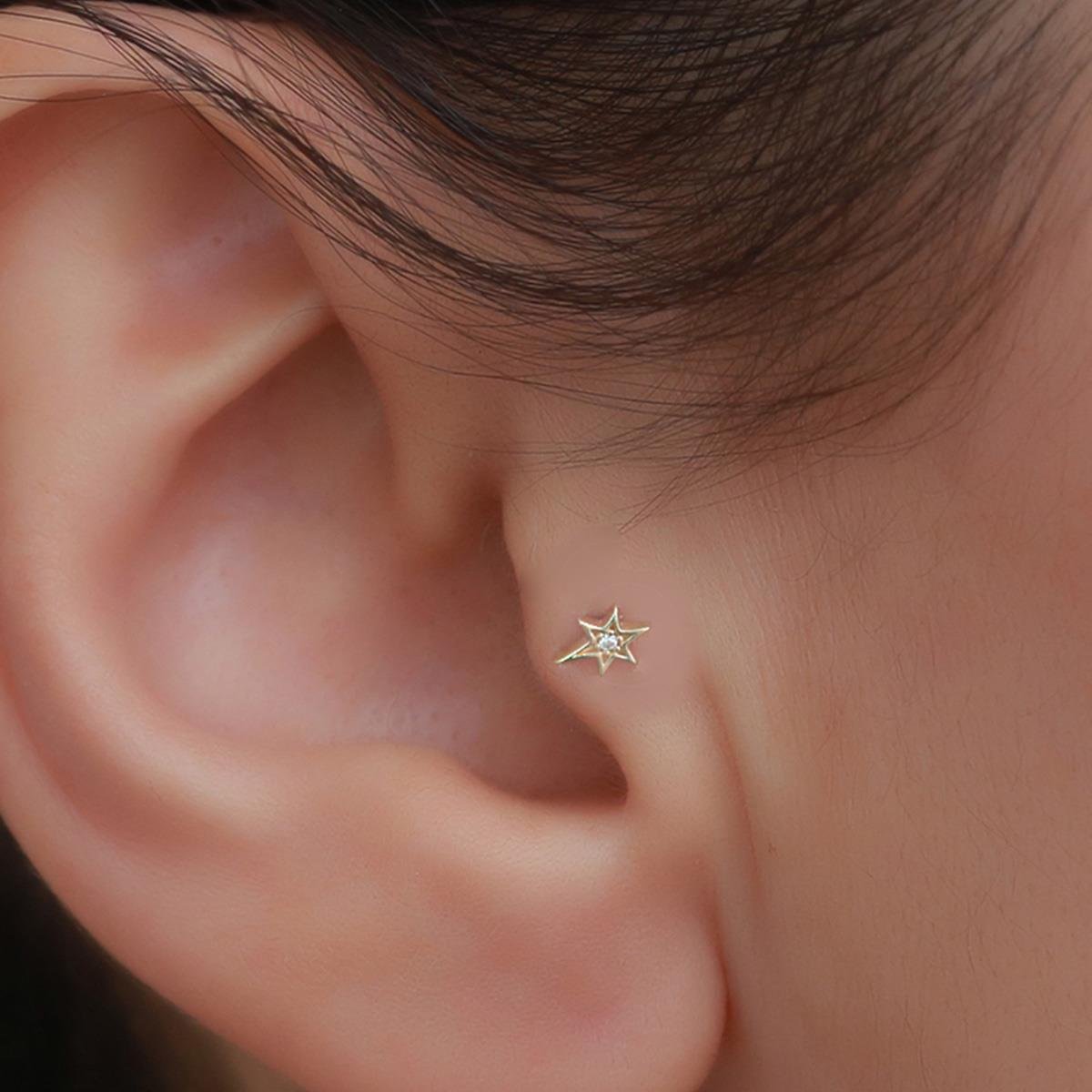 14 Ayar Altın Taşlı Yıldız Tragus