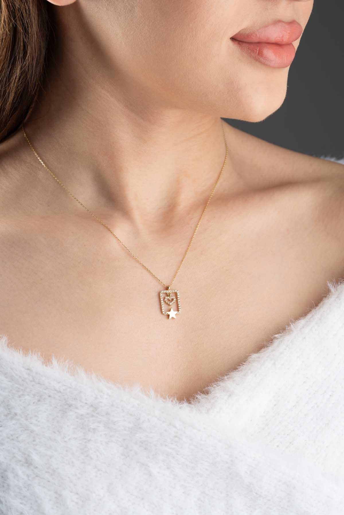 14K Solid Gold Star Love Necklace