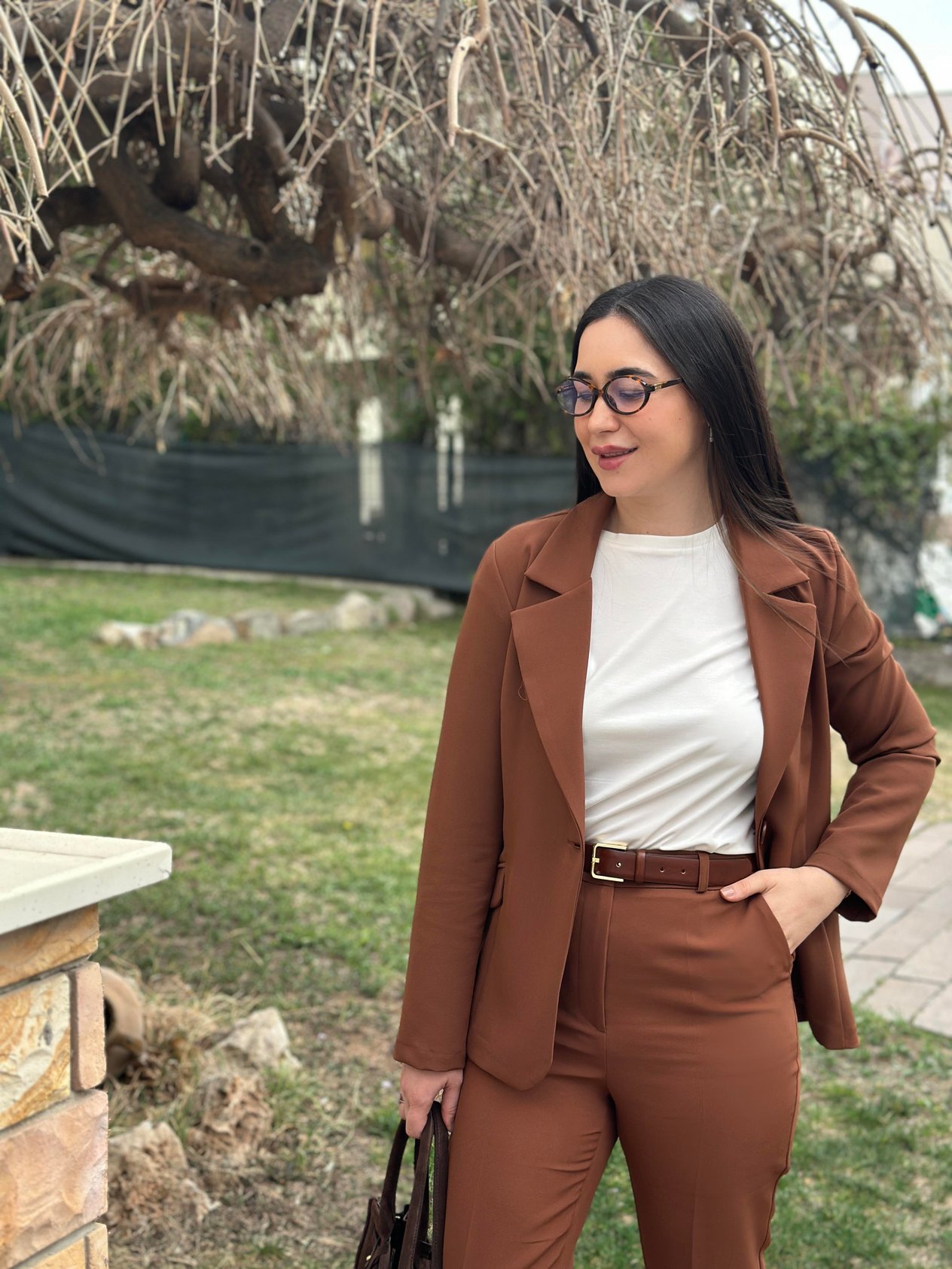 Acıkahve Klasik Kesim Tek Düğmeli Yakalı Ceket