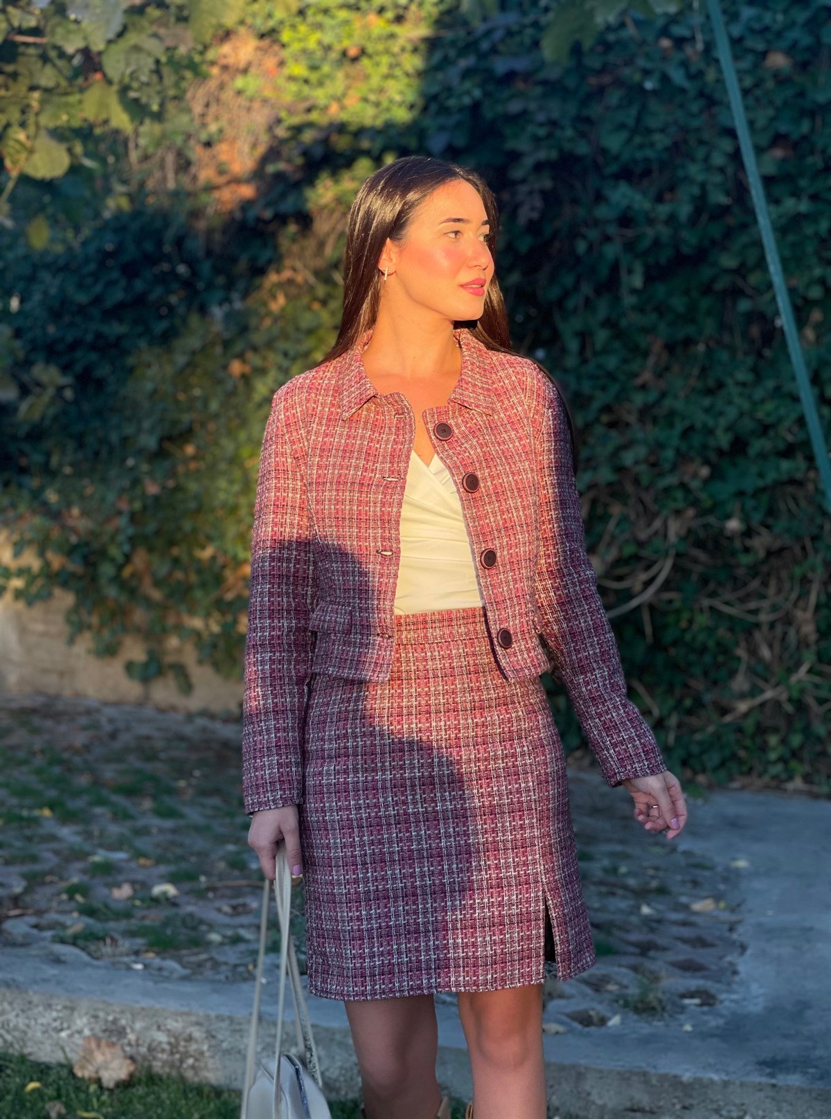 Tüvit Blazer Ceket ve Yırtmaçlı Etek Takım