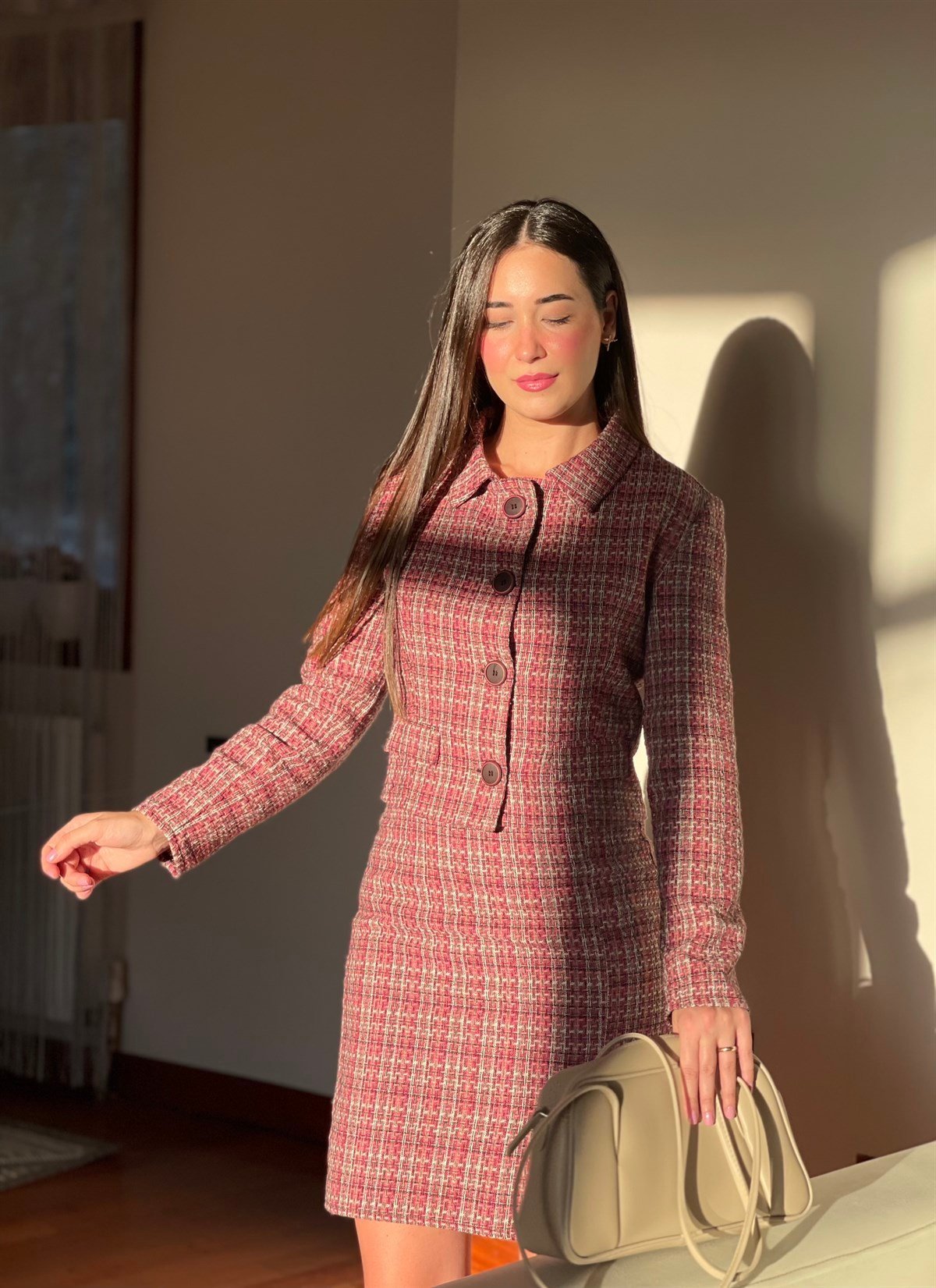Tüvit Blazer Ceket ve Yırtmaçlı Etek Takım