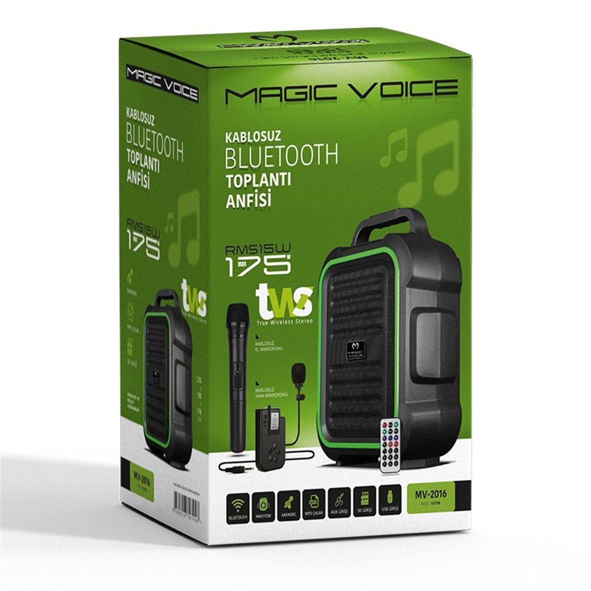 MAGICVOICE MV-2016 VHF EL+YAKA MİK USB*SD*BT-TAŞINABİLİR-SEYYAR ANFİ