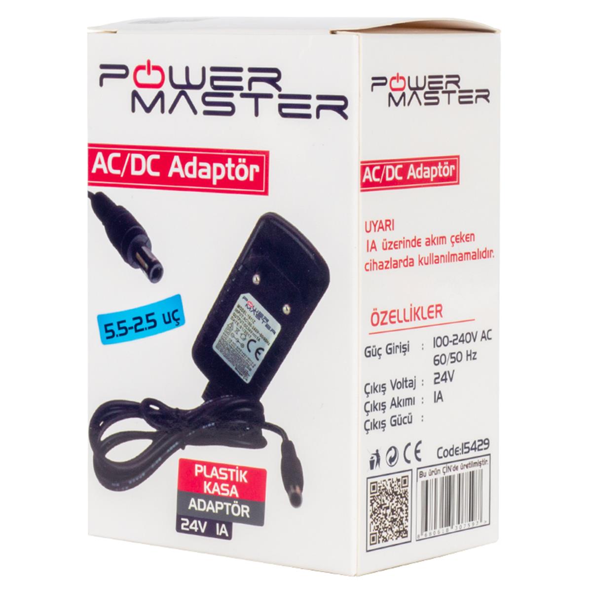 POWERMASTER PM-15429 24 VOLT - 1 AMPER PRİZ TİPİ PLASTİK KASA ADAPTÖR 5.5*2.5 UÇ