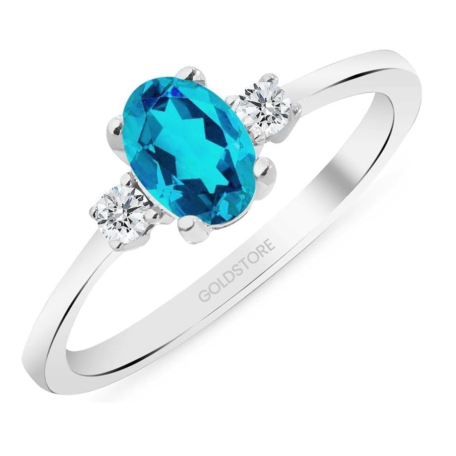 0.12 Karat Pırlanta Mavi Topaz Yüzük - Goldstore