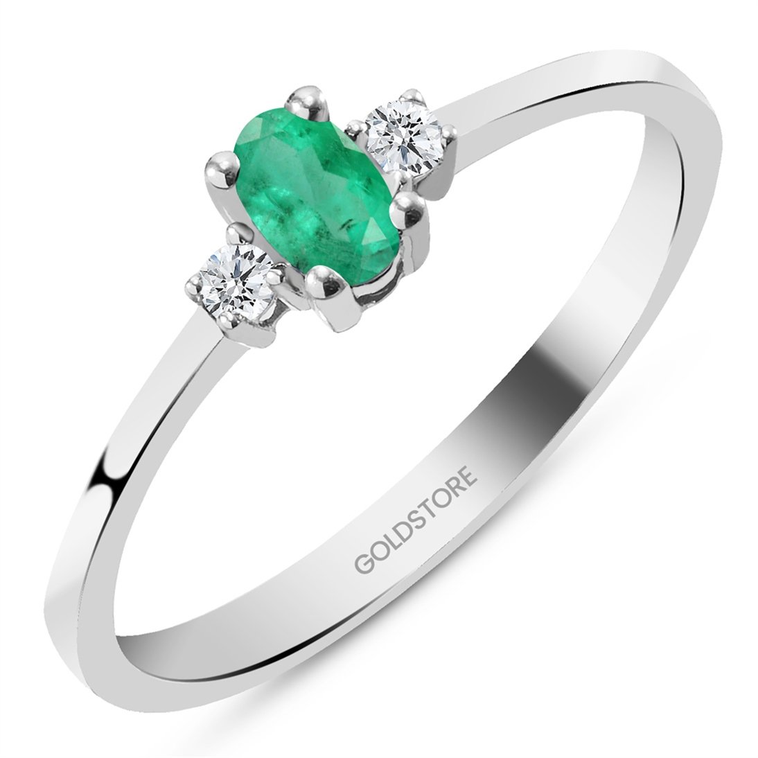 Goldstore-0.08 ct. Pırlanta Zümrüt Yüzük
