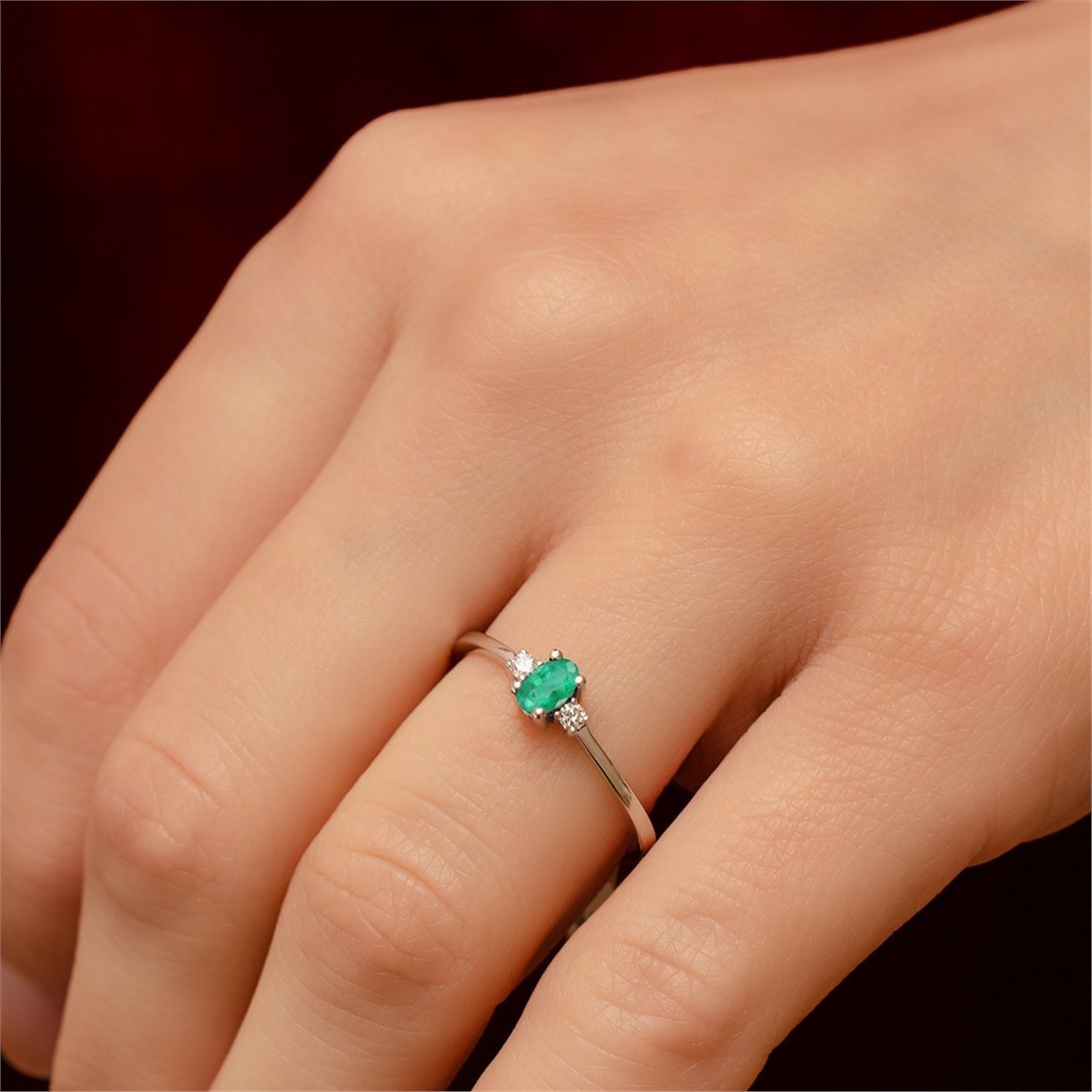 Goldstore-0.08 ct. Pırlanta Zümrüt Yüzük