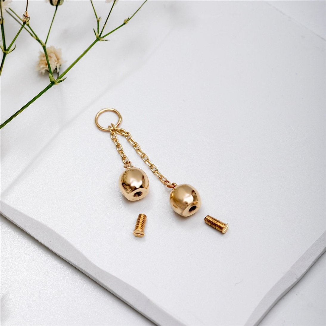 Goldstore-14k 18k Gold Cremation Double Drop Urn Necklace, Memorial Ball Urn Custom Pendant, Dainty Urn, Cremation Ashes Necklace for Human and Pets