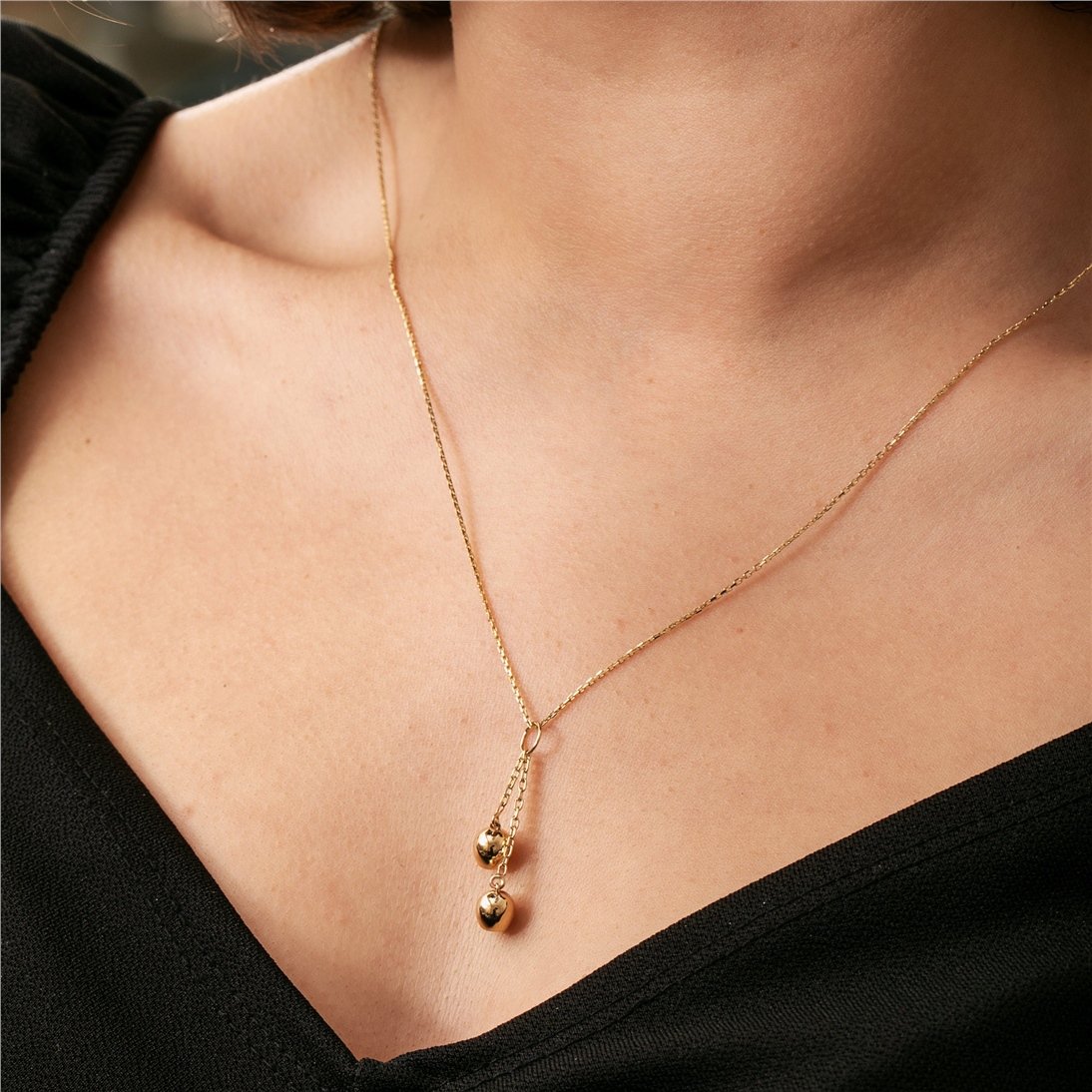 Goldstore-14k 18k Gold Cremation Double Drop Urn Necklace, Memorial Ball Urn Custom Pendant, Dainty Urn, Cremation Ashes Necklace for Human and Pets