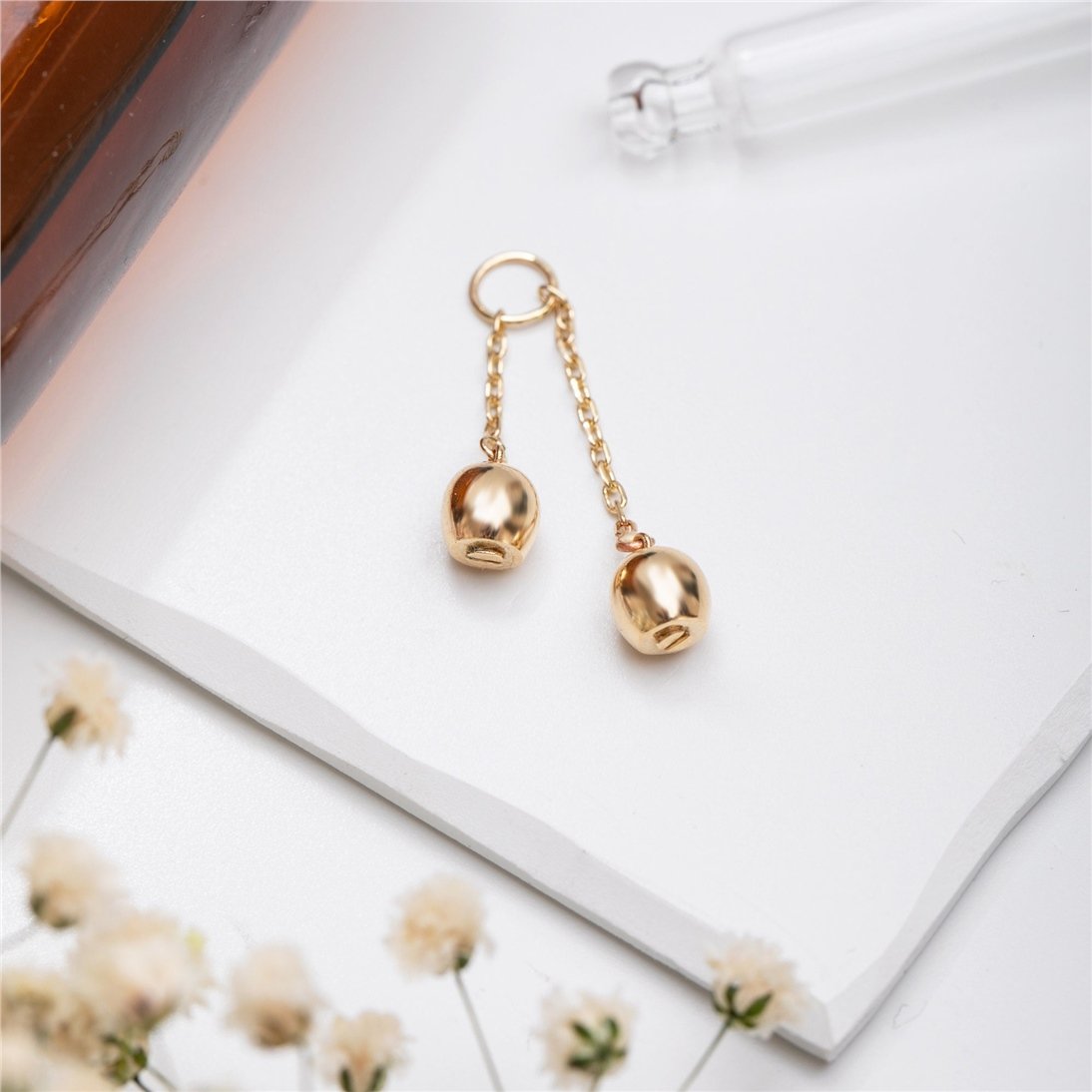 Goldstore-14k 18k Gold Cremation Double Drop Urn Necklace, Memorial Ball Urn Custom Pendant, Dainty Urn, Cremation Ashes Necklace for Human and Pets