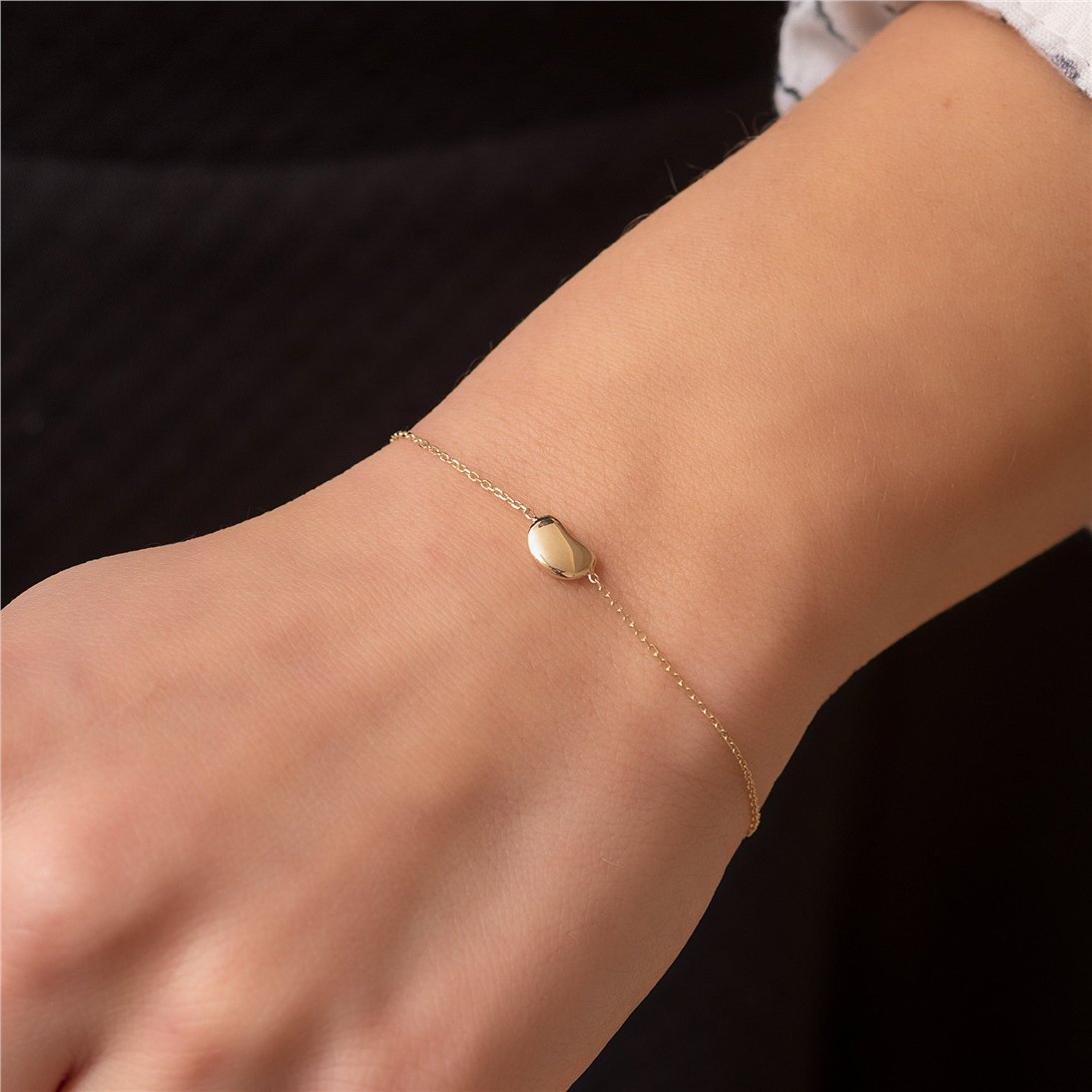 Goldstore-14k 18k Gold  Little Bean Bracelet, Gold bean Bracelet in Yellow White or Rose Gold. Gift for Her.