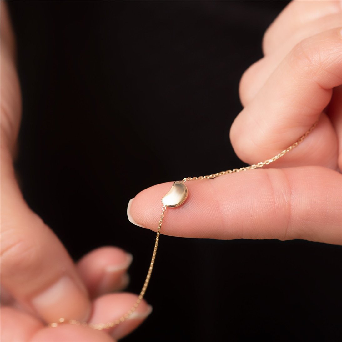 Goldstore-14k 18k Gold  Little Bean Bracelet, Gold bean Bracelet in Yellow White or Rose Gold. Gift for Her.