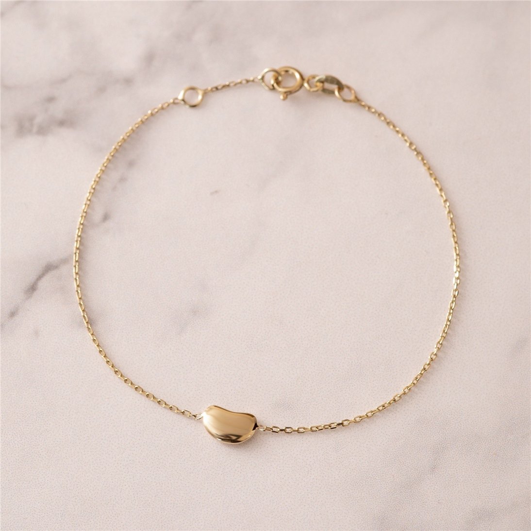 Goldstore-14k 18k Gold  Little Bean Bracelet, Gold bean Bracelet in Yellow White or Rose Gold. Gift for Her.