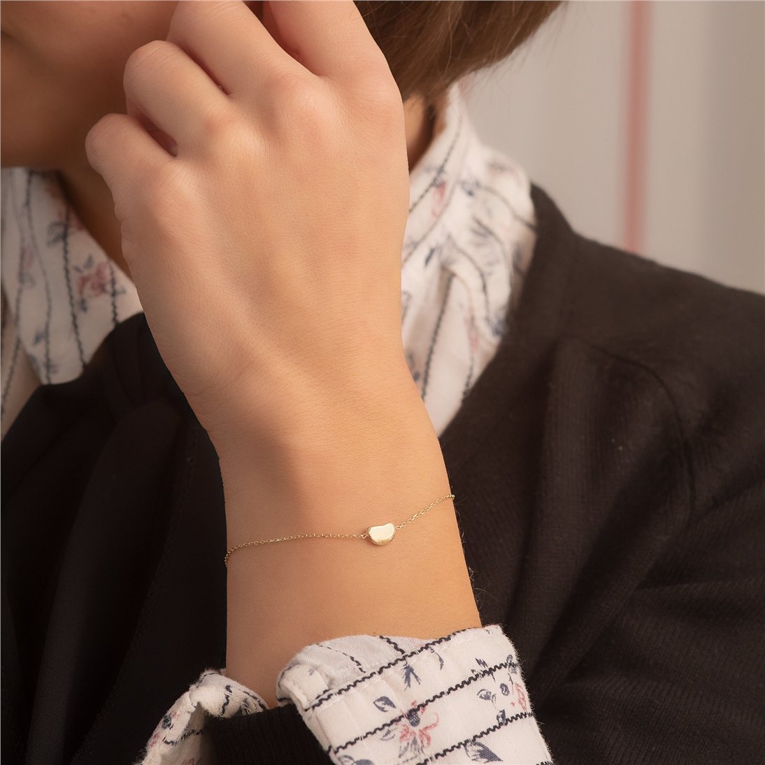 Goldstore-14k 18k Gold  Little Bean Bracelet, Gold bean Bracelet in Yellow White or Rose Gold. Gift for Her.