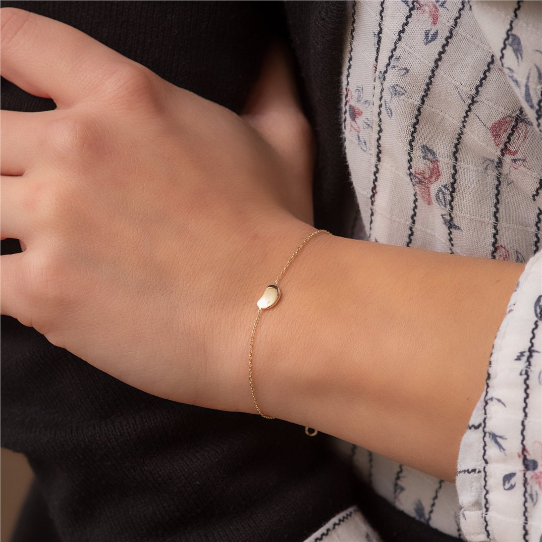 Goldstore-14k 18k Gold  Little Bean Bracelet, Gold bean Bracelet in Yellow White or Rose Gold. Gift for Her.