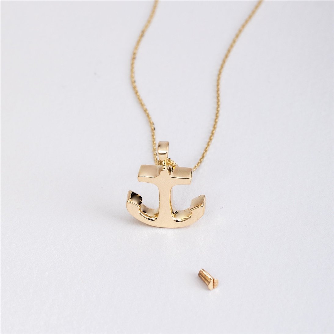 Goldstore-14k 18k Solid Gold Anchor Ash Pendant Necklace,Nautical Real Gold Urn Pendant, Anchor Gold Cremation Urn Pendant, Keepsake Memorial Pendant