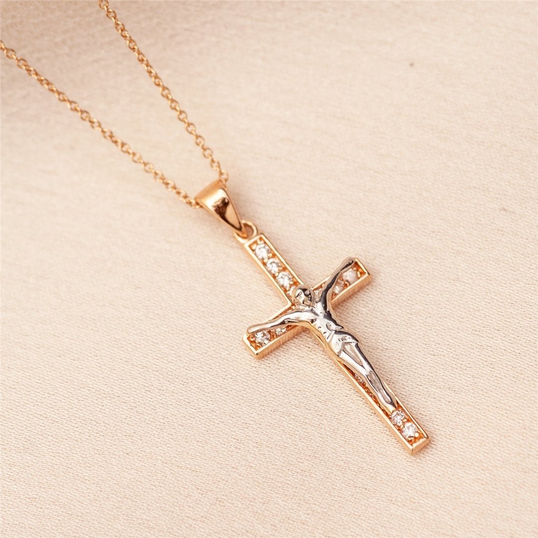 Goldstore-14K 18K Solid Gold Crucifix Cross Necklace, Elegant Real Solid Gold Jesus Cross Pendant is a Great Gift For Her Him, Gift For Christmas,