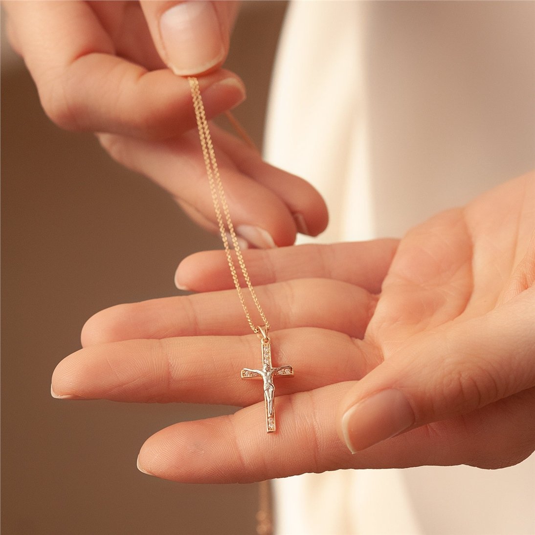 Goldstore-14K 18K Solid Gold Crucifix Cross Necklace, Elegant Real Solid Gold Jesus Cross Pendant is a Great Gift For Her Him, Gift For Christmas,