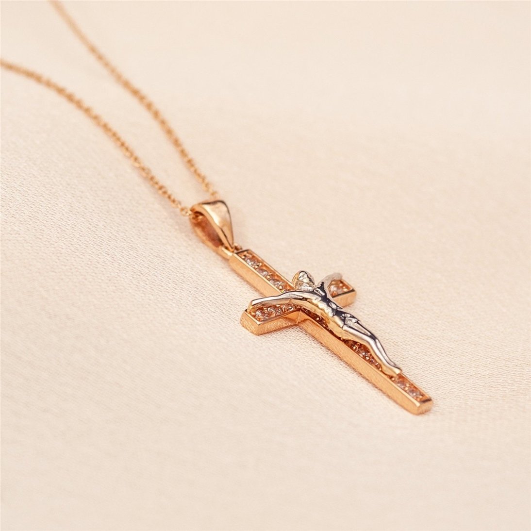 Goldstore-14K 18K Solid Gold Crucifix Cross Necklace, Elegant Real Solid Gold Jesus Cross Pendant is a Great Gift For Her Him, Gift For Christmas,