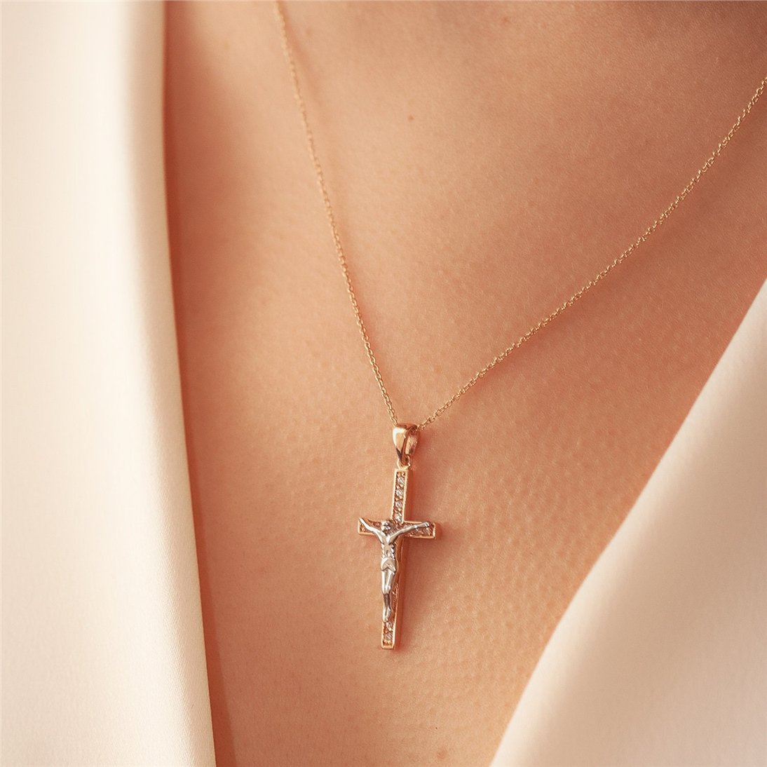 Goldstore-14K 18K Solid Gold Crucifix Cross Necklace, Elegant Real Solid Gold Jesus Cross Pendant is a Great Gift For Her Him, Gift For Christmas,