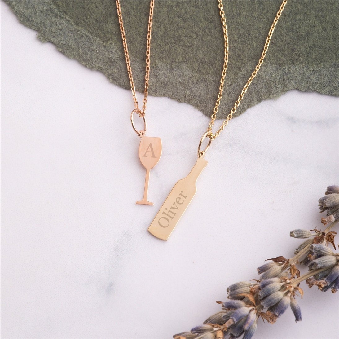 Goldstore-14k 18k Solid Gold Custom Wine Bottle & Wine Glass Necklace, Dainty Wine Lover Jewelry, Bride Weekend, Bachelorette Gift, Ladies Nightout