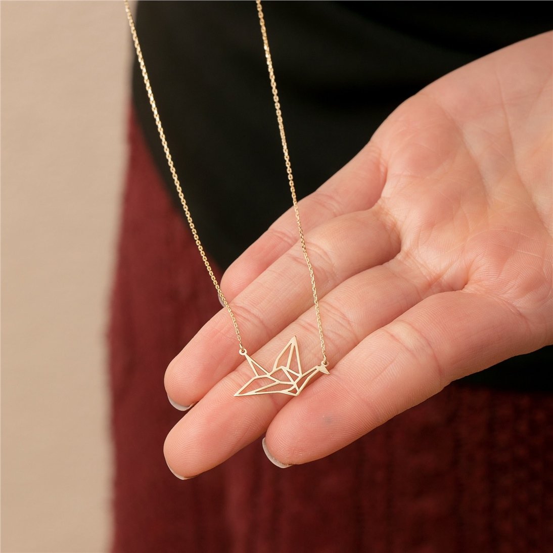 Goldstore-14k 18k Solid Gold Origami Crane Necklace, Dainty Crane Necklace, Origami Jewelry, Protective Bird Necklace, Asian Jewelry, Gift For Her
