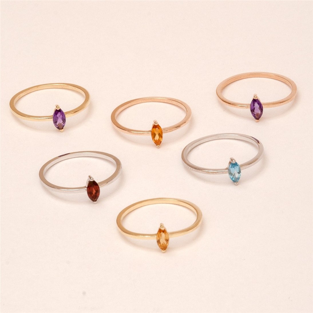 Goldstore-14K 18K Solid Gold Simple Marquise Ring, Dainty Natural Marquise Diamond or Gemstones Ring is a Great Gift For Her. Gift For Women