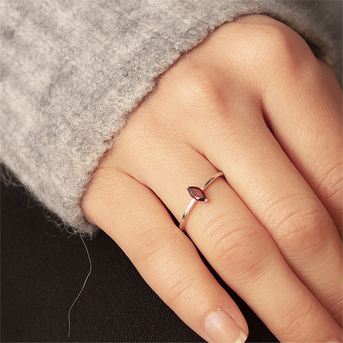 Goldstore-14K 18K Solid Gold Simple Marquise Ring, Dainty Natural Marquise Diamond or Gemstones Ring is a Great Gift For Her. Gift For Women