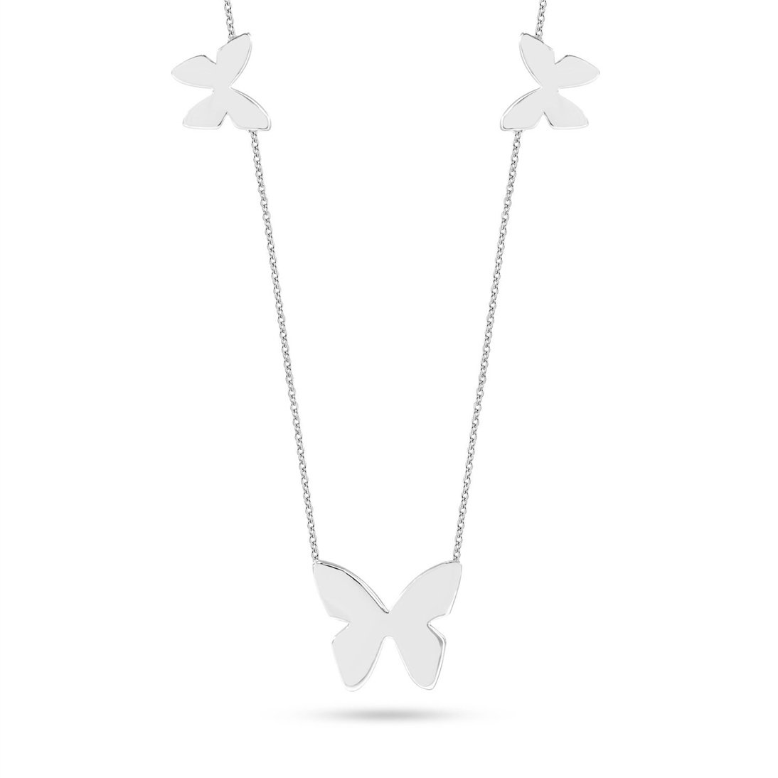 Goldstore-14K Solid Gold 1 Side Enamel Triple Butterfly Layered Necklace, Dainty Stars Gold Necklace is a Great Gift For Her. Enamel Hearts Necklace