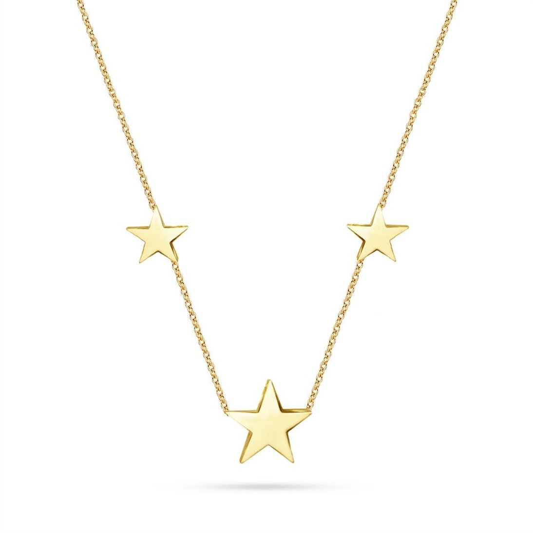 Goldstore-14K Solid Gold 1 Side Enamel Triple Butterfly Layered Necklace, Dainty Stars Gold Necklace is a Great Gift For Her. Enamel Hearts Necklace