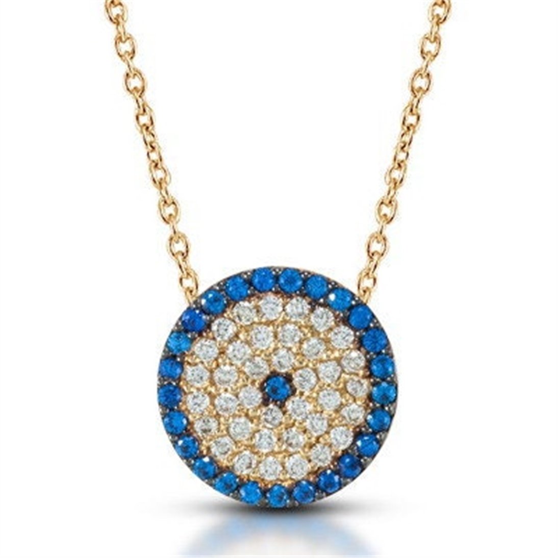 Goldstore-14k Solid Gold Evil Eye Necklace, Circular Shaped Yellow Gold Protection Necklace is a Great Gift For Her. Christmas Gift