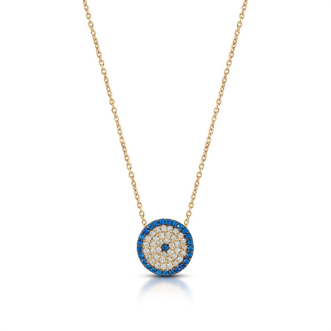 Goldstore-14k Solid Gold Evil Eye Necklace, Circular Shaped Yellow Gold Protection Necklace is a Great Gift For Her. Christmas Gift