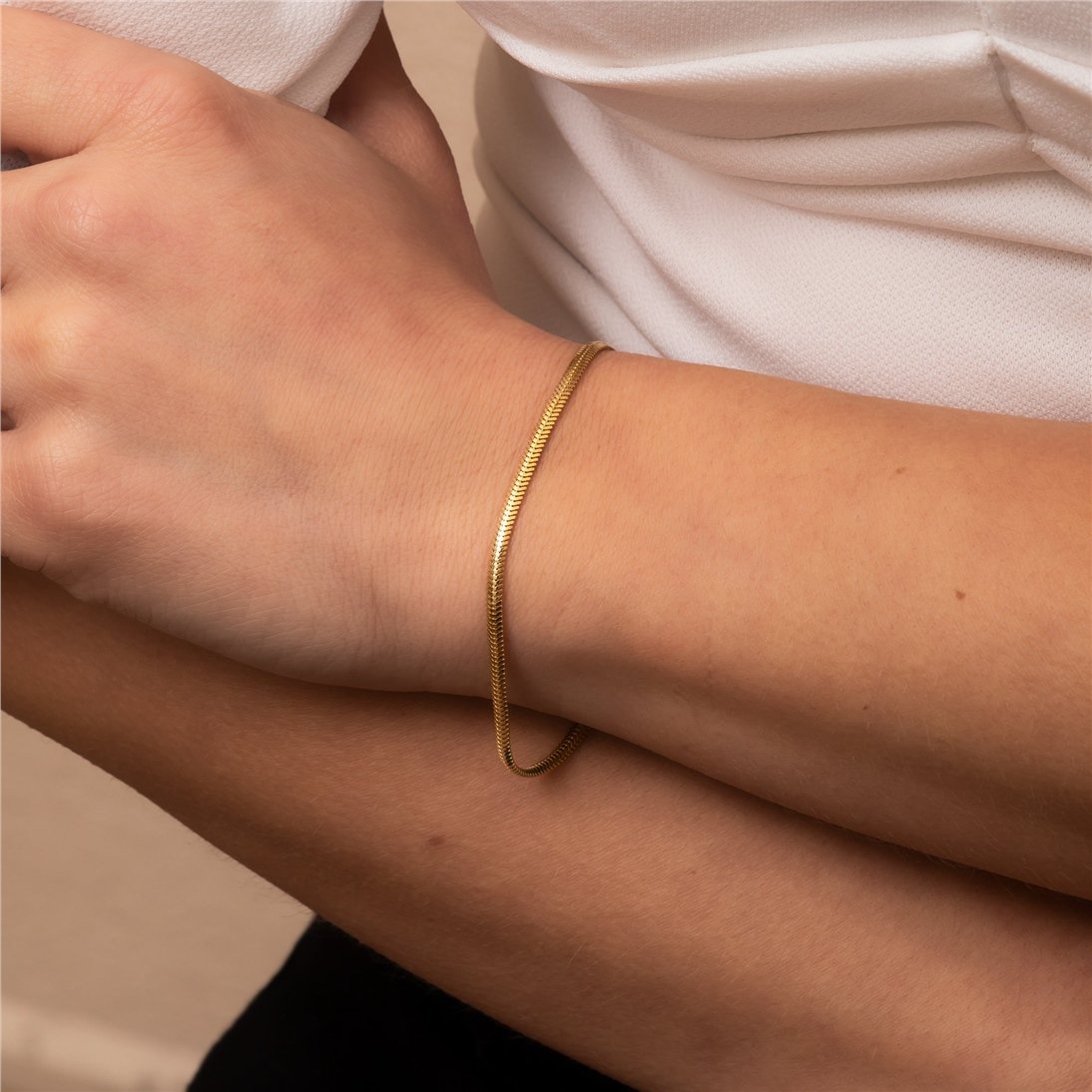 Goldstore-14K Solid Thick Herringbone Gold Necklace, Snake Chain Yellow Gold Necklace, Italian Chain, Layering Necklace, Serpentine Chain Necklace,
