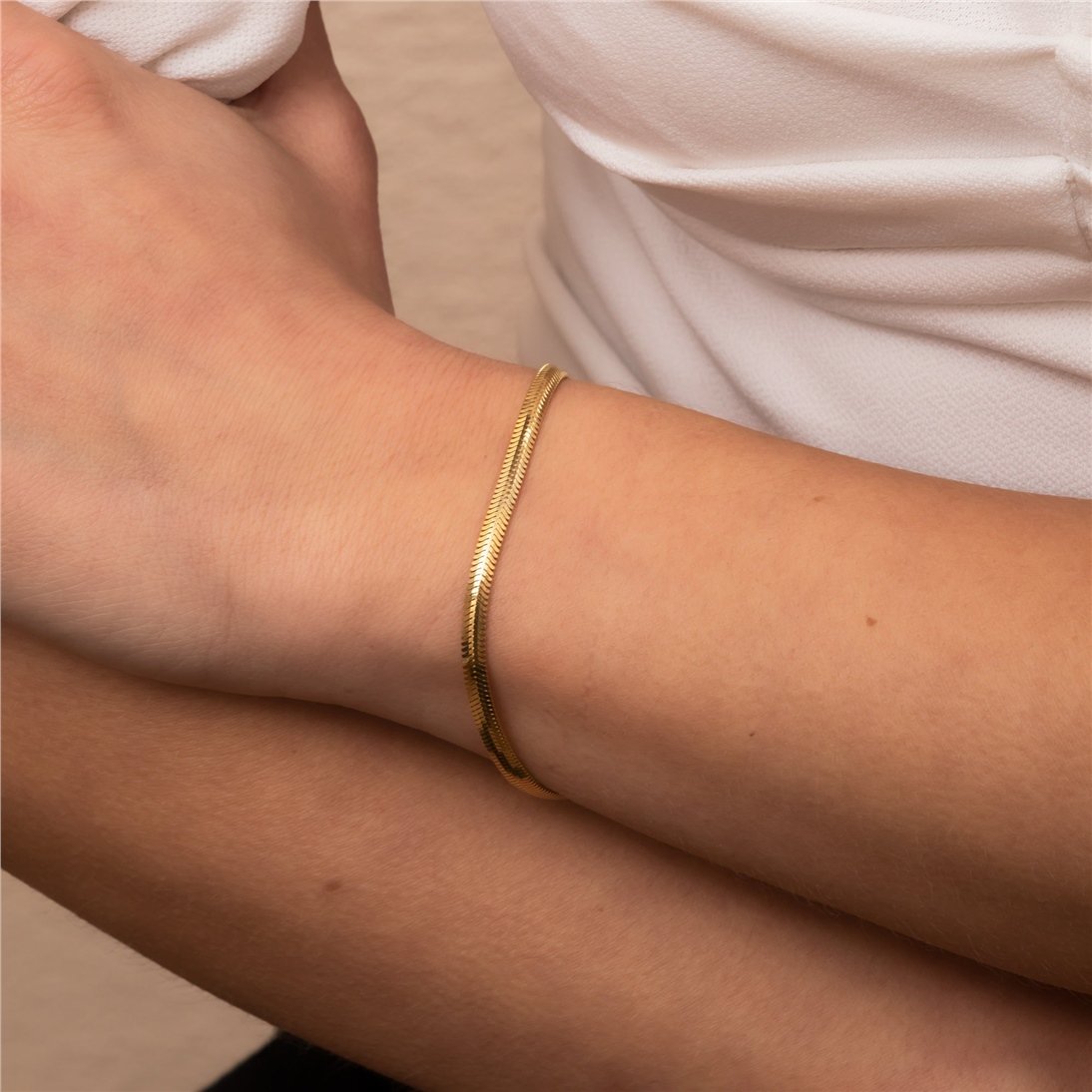 Goldstore-14K Solid Thick Herringbone Gold Necklace, Snake Chain Yellow Gold Necklace, Italian Chain, Layering Necklace, Serpentine Chain Necklace,