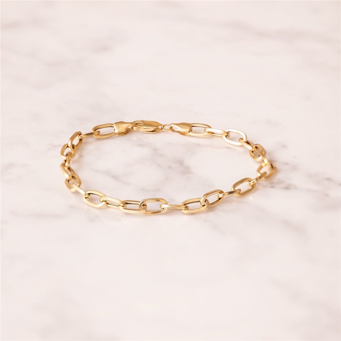 Goldstore-14K Yellow Gold Large Open Link Chain Bracelet, Rectangle Link Anchor Chain Gold Bracelet, Yellow Gold Paper Clip Chain Bracelet Gift Her