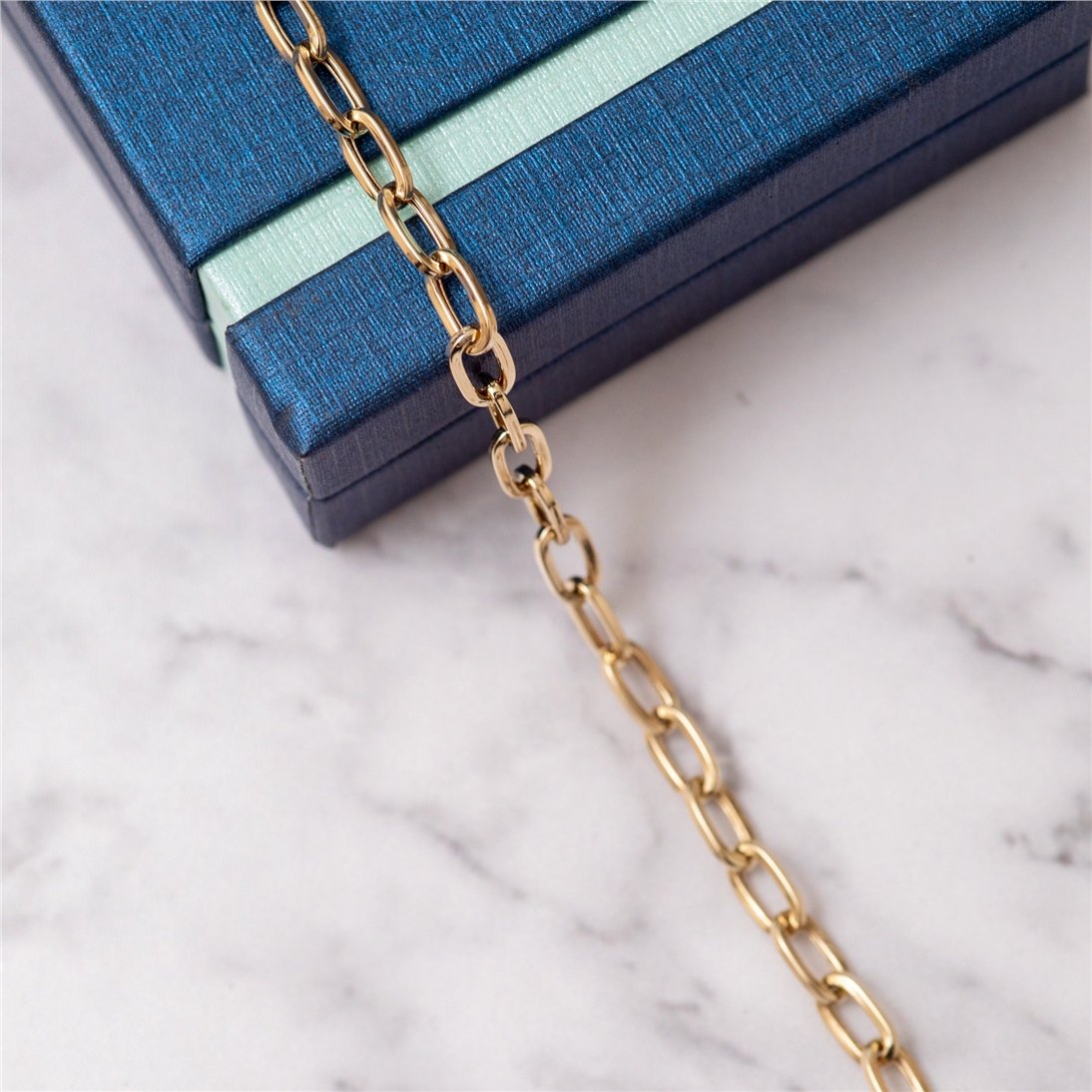 Goldstore-14K Yellow Gold Large Open Link Chain Bracelet, Rectangle Link Anchor Chain Gold Bracelet, Yellow Gold Paper Clip Chain Bracelet Gift Her