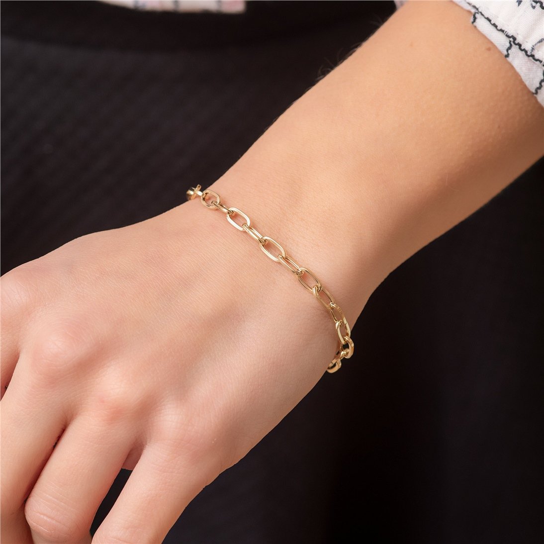 Goldstore-14K Yellow Gold Large Open Link Chain Bracelet, Rectangle Link Anchor Chain Gold Bracelet, Yellow Gold Paper Clip Chain Bracelet Gift Her